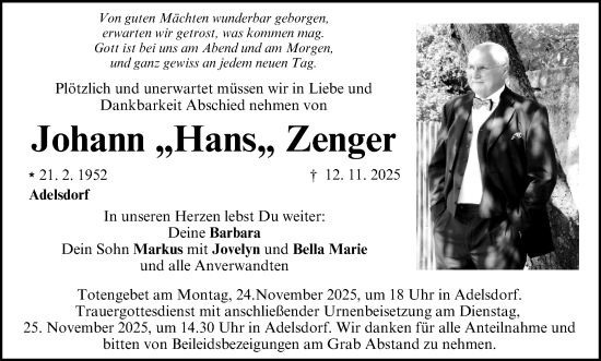 Anzeige von Johann Zenger von MGO