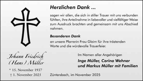 Anzeige von Johann Friedrich Müller von MGO