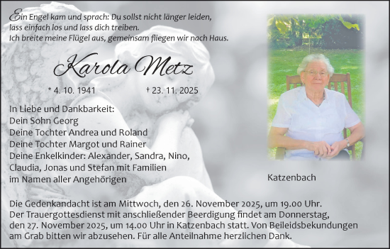 Anzeige von Karola Metz von MGO