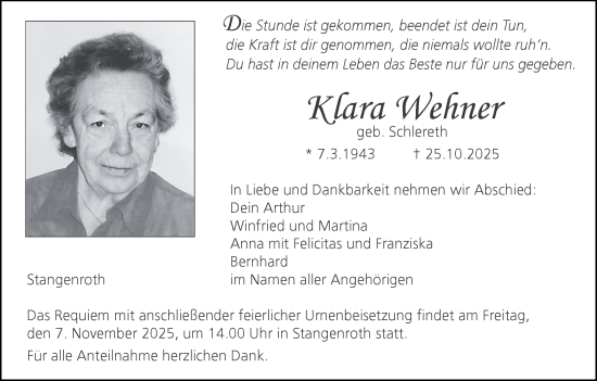 Anzeige von Klara Wehner von MGO