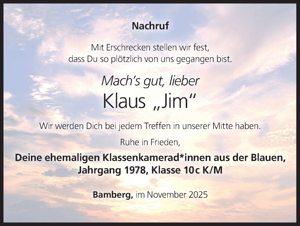  Traueranzeige für Klaus  vom 29.11.2025 aus MGO