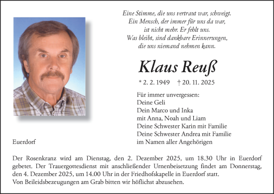 Anzeige von Klaus Reuß von MGO
