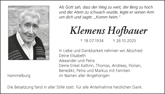 Anzeige von Klemens Hofbauer von MGO