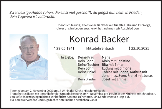 Anzeige von Konrad Backer von MGO