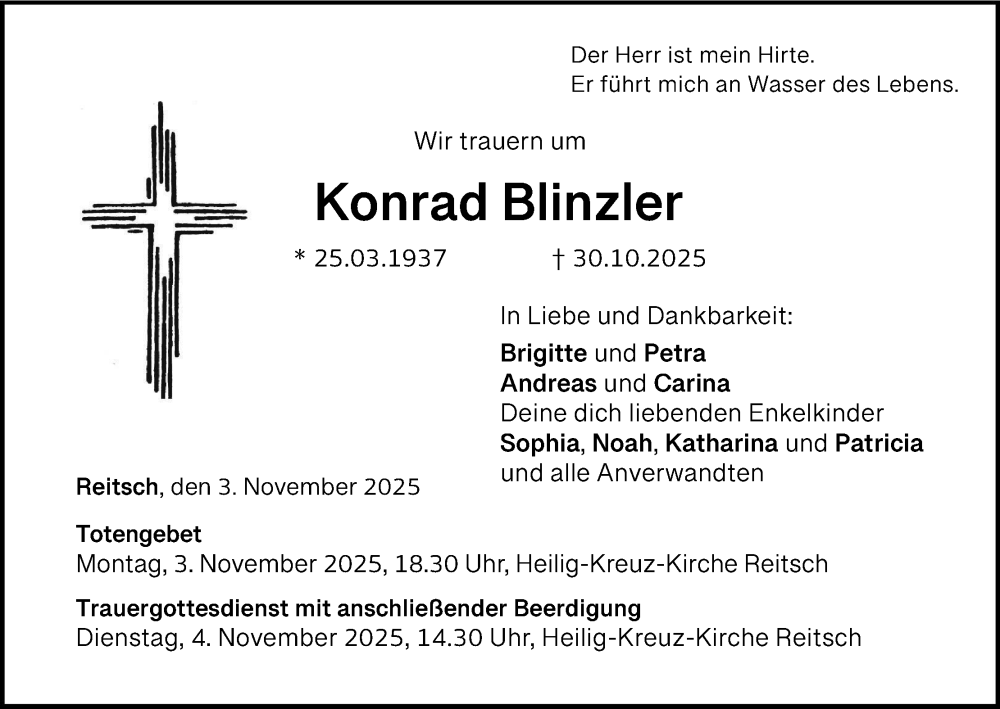  Traueranzeige für Konrad Blinzler vom 03.11.2025 aus MGO