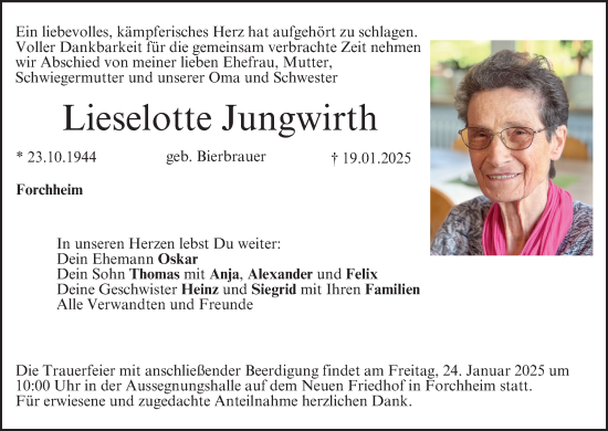 Anzeige von Lieselotte Jungwirth von MGO