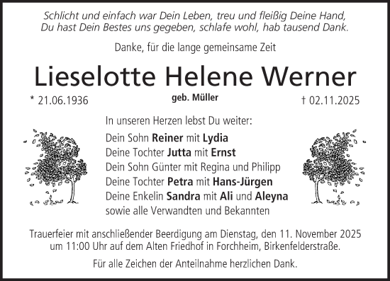 Anzeige von Lieselotte Helene Werner von MGO