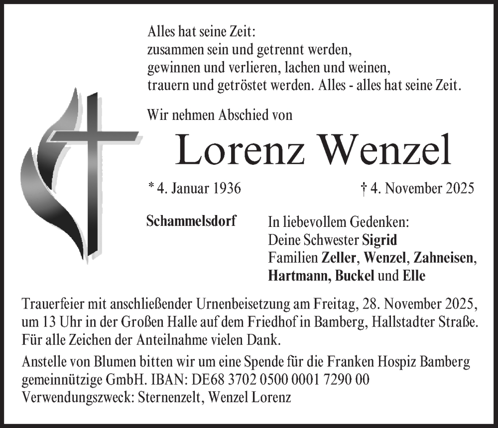  Traueranzeige für Lorenz Wenzel vom 22.11.2025 aus MGO