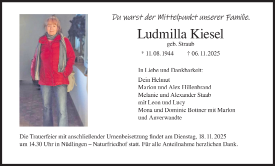 Anzeige von Ludmilla Kiesel von MGO