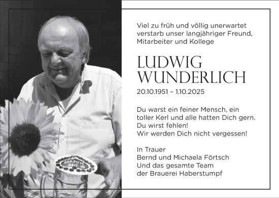 Anzeige von Ludwig Wunderlich von MGO