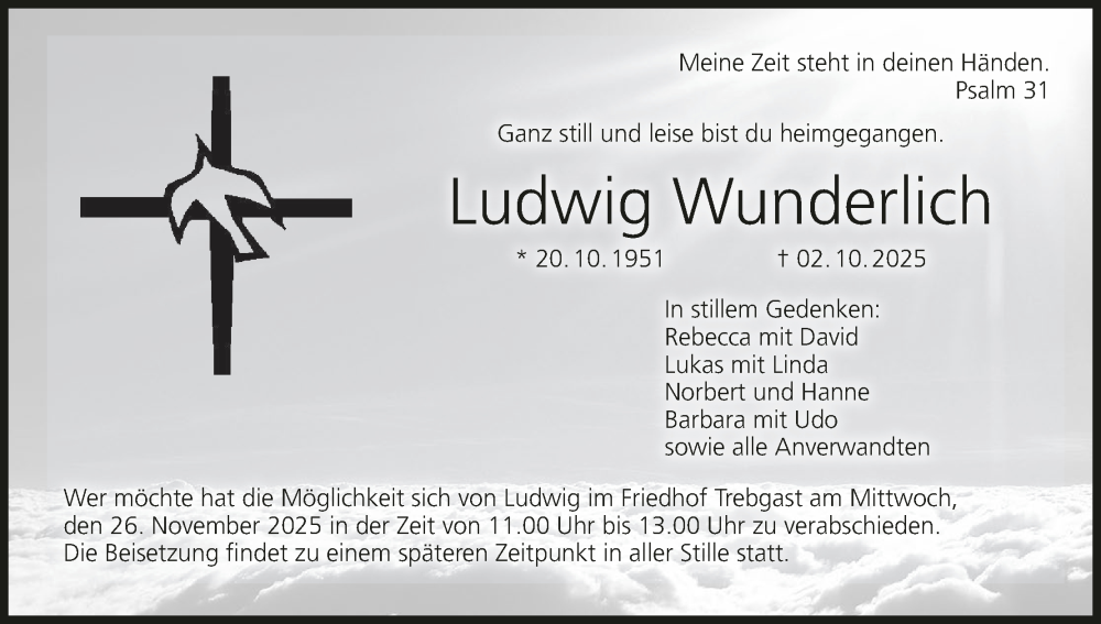  Traueranzeige für Ludwig Wunderlich vom 22.11.2025 aus MGO