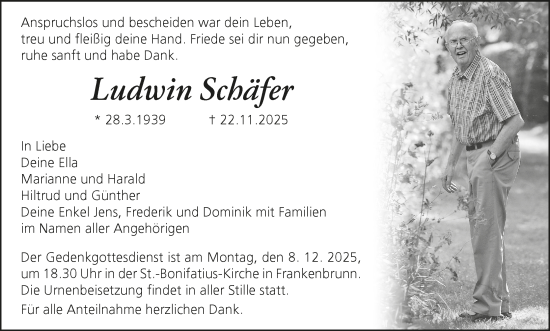 Anzeige von Ludwin Schäfer von MGO