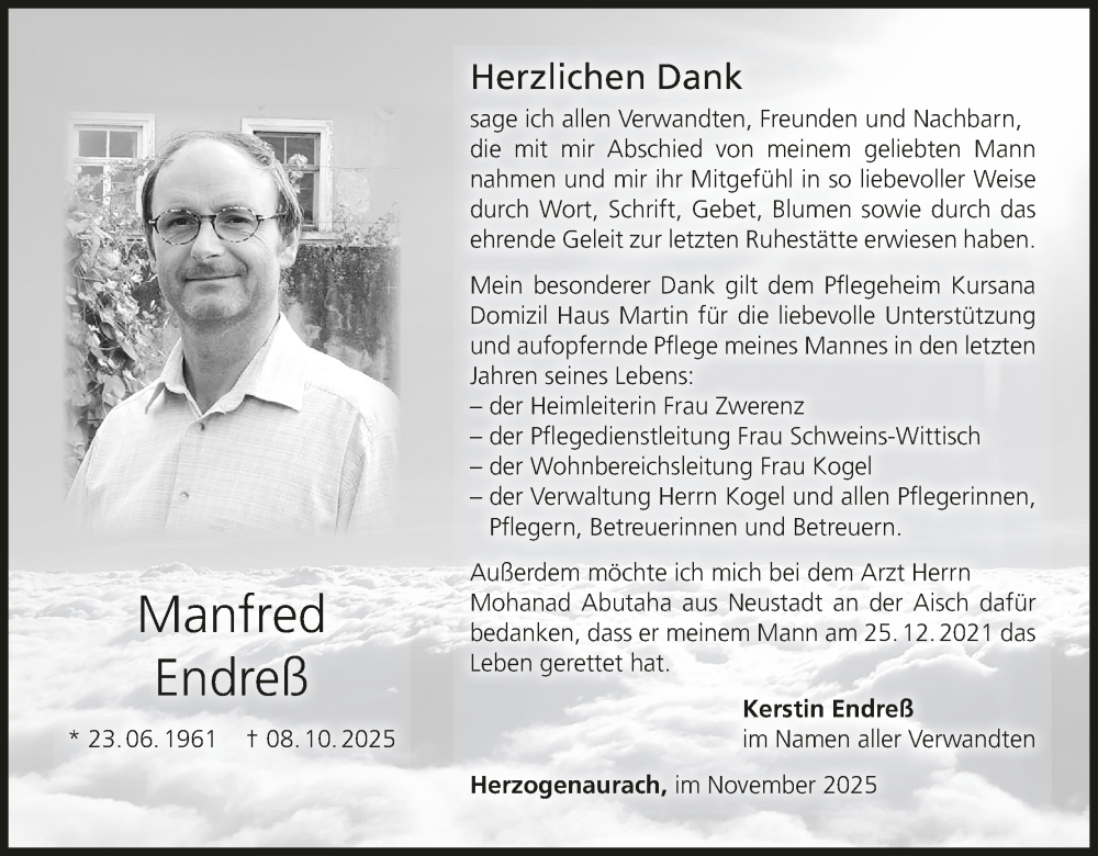  Traueranzeige für Manfred Endreß vom 29.11.2025 aus MGO