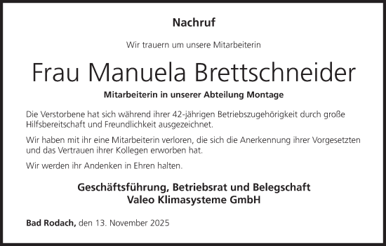 Anzeige von Manuela Brettschneider von MGO