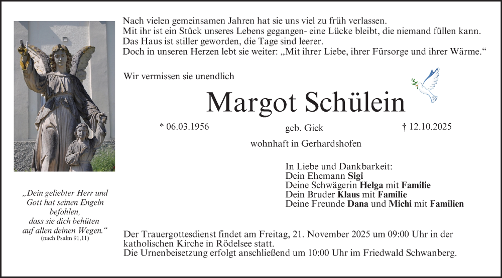  Traueranzeige für Margot Schülein vom 12.11.2025 aus MGO
