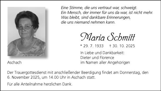 Anzeige von Maria Schmitt von MGO