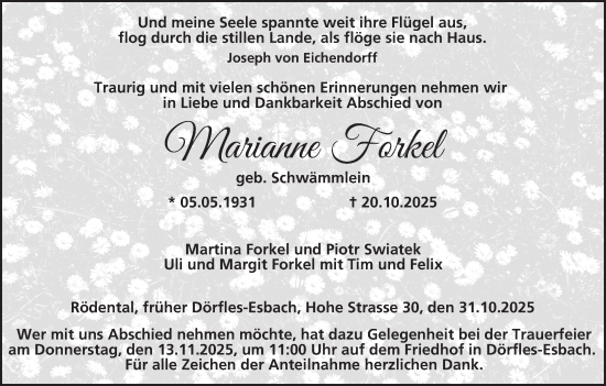 Anzeige von Marianne Forkel von MGO