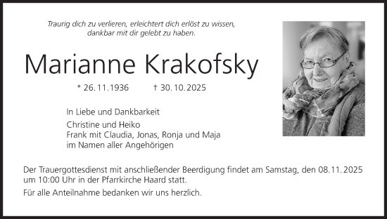 Anzeige von Marianne Krakofsky von MGO