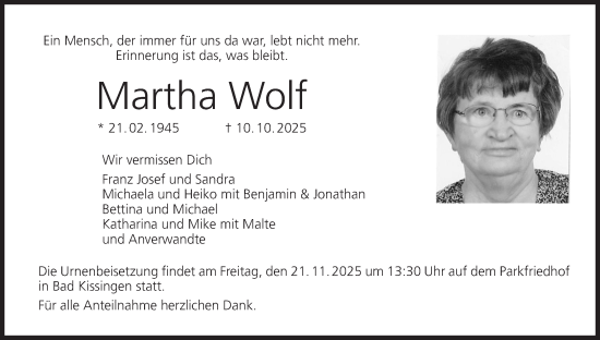 Anzeige von Martha Wolf von MGO
