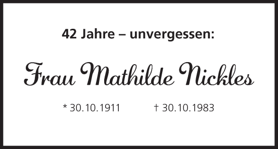 Anzeige von Mathilde Nickles von MGO