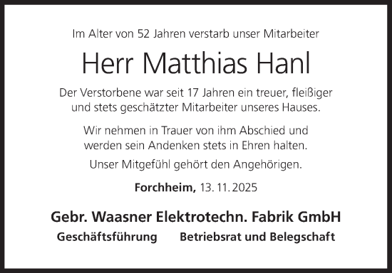 Anzeige von Matthias Hanl von MGO
