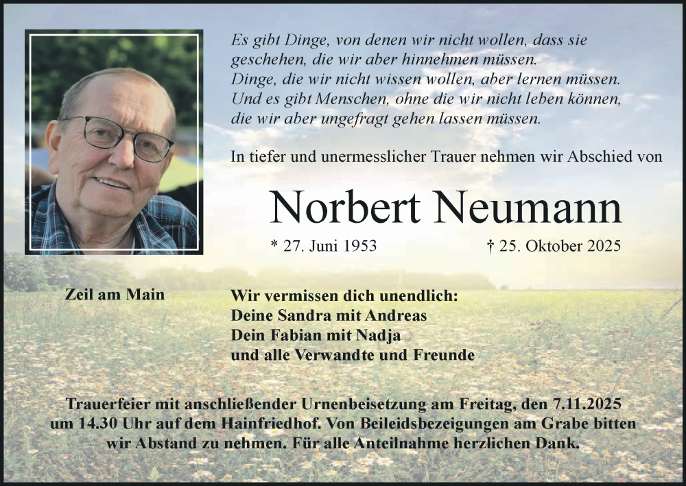  Traueranzeige für Norbert Neumann vom 31.10.2025 aus MGO