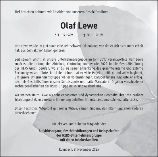 Anzeige von Olaf Lewe von MGO