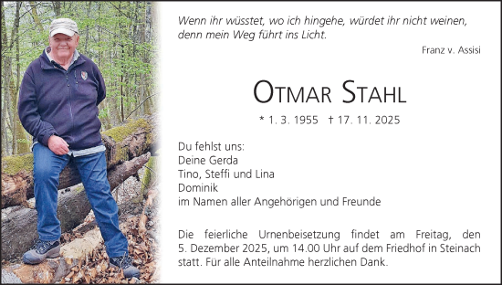 Anzeige von Otmar Stahl von MGO