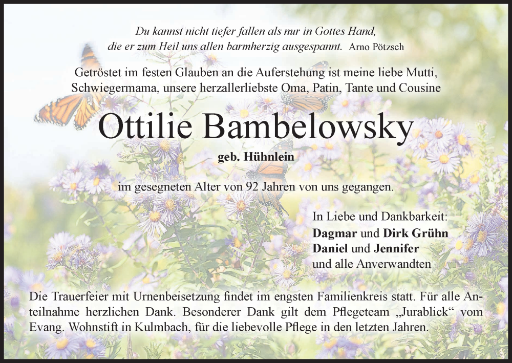  Traueranzeige für Ottilie Bambelowsky vom 08.11.2025 aus MGO