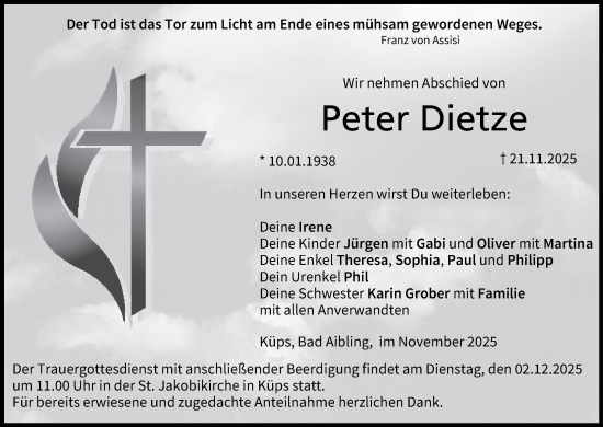 Anzeige von Peter Dietze von MGO