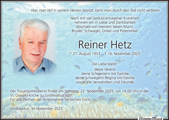 Anzeige von Reiner Hetz von MGO