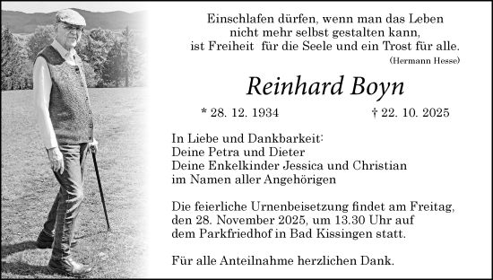 Anzeige von Reinhard Boyn von MGO