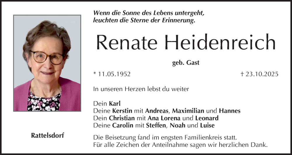  Traueranzeige für Renate Heidenreich vom 08.11.2025 aus MGO