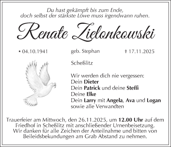 Anzeige von Renate Zielonkowski von MGO