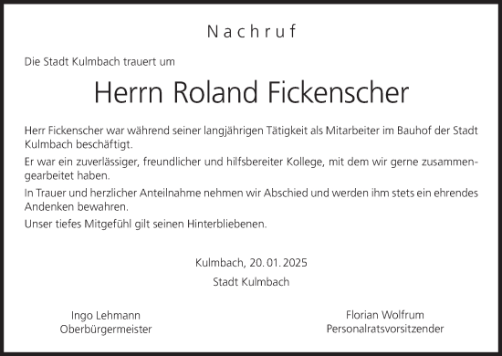 Anzeige von Roland Fickenscher von MGO