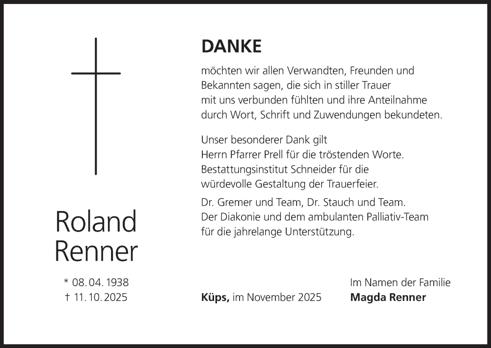  Traueranzeige für Roland Renner vom 08.11.2025 aus MGO