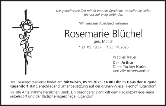 Anzeige von Rosemarie Blüchel von MGO