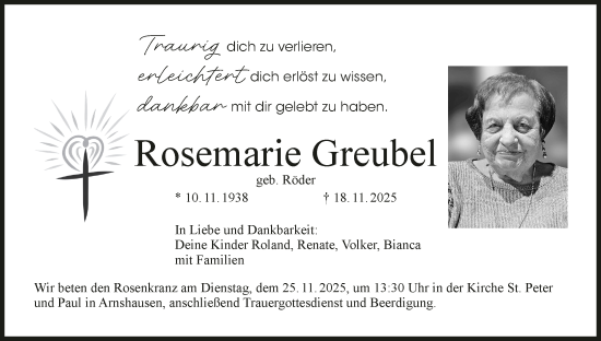 Anzeige von Rosemarie Greubel von MGO