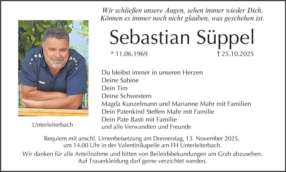  Traueranzeige für Sebastian Süppel vom 08.11.2025 aus MGO