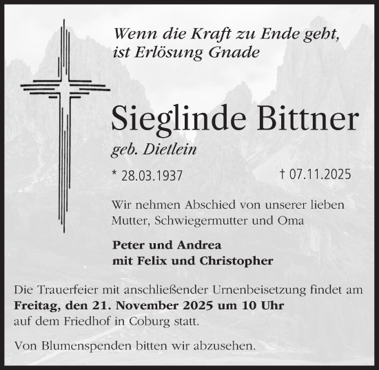 Anzeige von Sieglinde Bittner von MGO