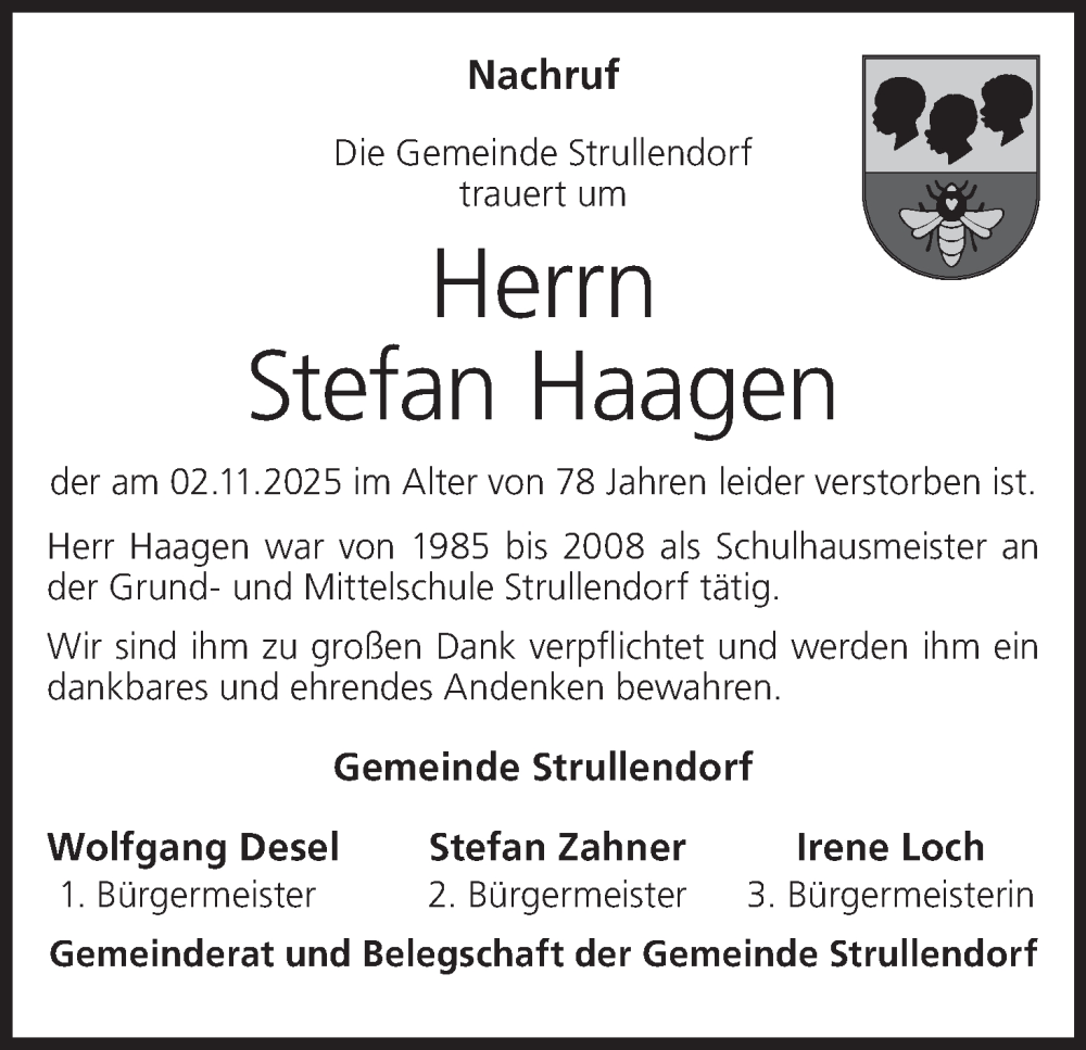  Traueranzeige für Stefan Haagen vom 08.11.2025 aus MGO
