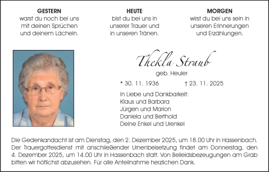 Anzeige von Thekla Straub von MGO