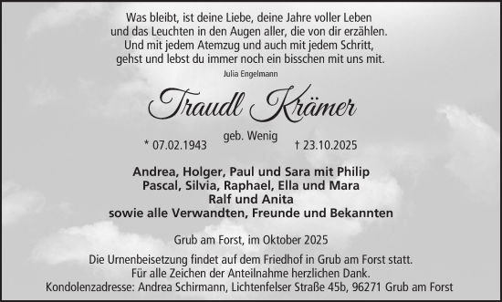Anzeige von Traudl Krämer von MGO