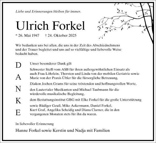 Anzeige von Ulrich Forkel von MGO