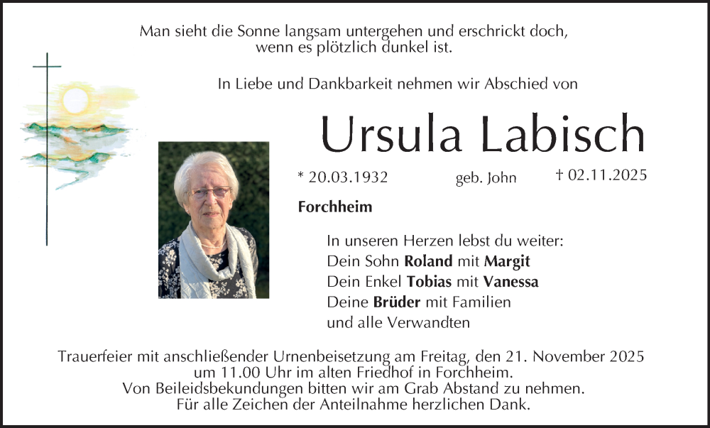  Traueranzeige für Ursula Labisch vom 15.11.2025 aus MGO