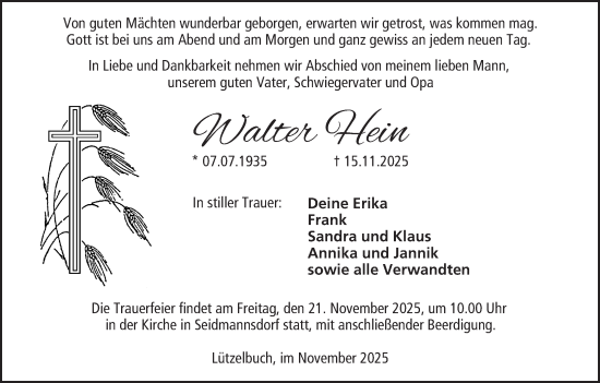 Anzeige von Walter Hein von MGO