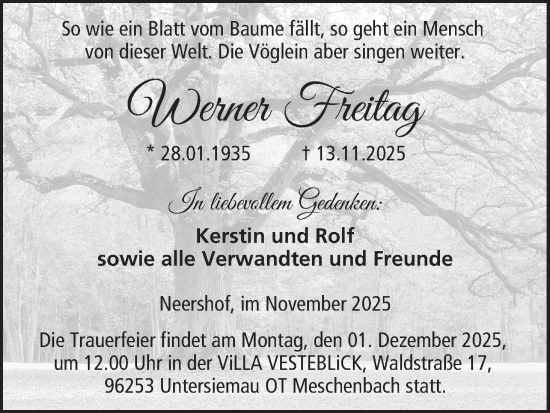 Anzeige von Werner Freitag von MGO