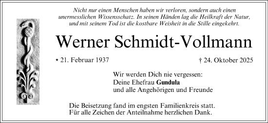Anzeige von Werner Schmidt-Vollmann von MGO