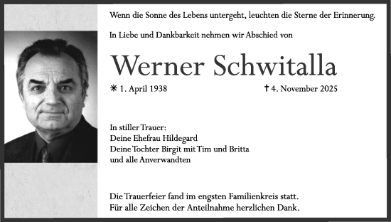 Anzeige von Werner Schwitalla von MGO