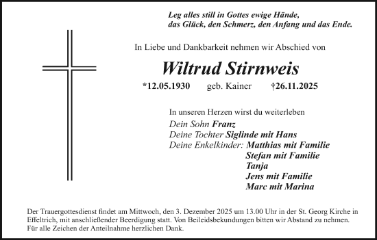 Anzeige von Wiltrud Stirnweis von MGO